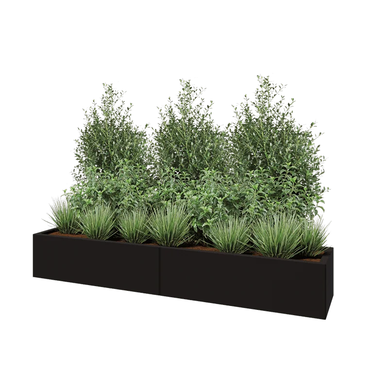 Stål plantekasse XXL - Rektangel - 200 x 40 x 30 cm - RAL9005 mat (sort) - Uden bundplade