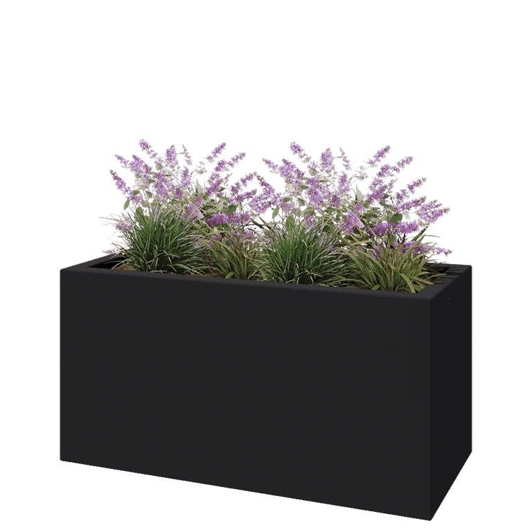 Plantekasse i glasfiber - Rektangel - 120 x 50 x 60 cm - RAL7021 mat (sortgrå) - Med bund