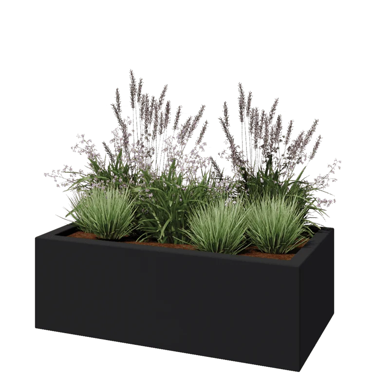 Plantekasse i glasfiber - Rektangel - 120 x 60 x 40 cm - RAL7021 mat (sortgrå) - Med bund