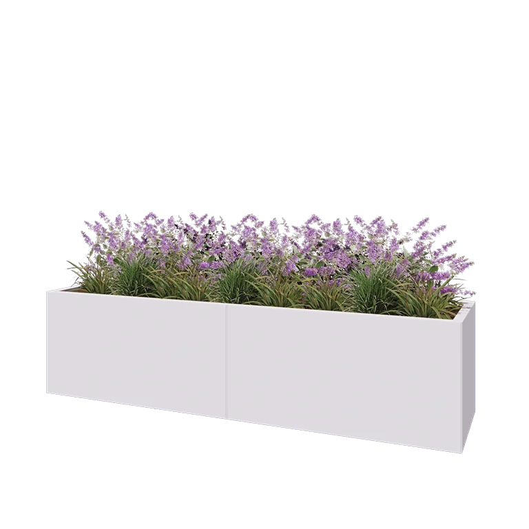 Stål plantekasse XXL - Rektangel - 200 x 50 x 50 cm - RAL9010 mat (hvid) - Uden bundplade