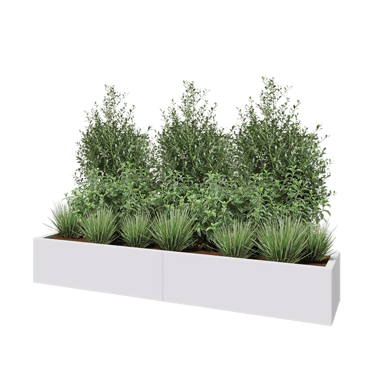 Stål plantekasse XXL - Rektangel - 200 x 40 x 30 cm - RAL9010 mat (hvid) - Uden bundplade