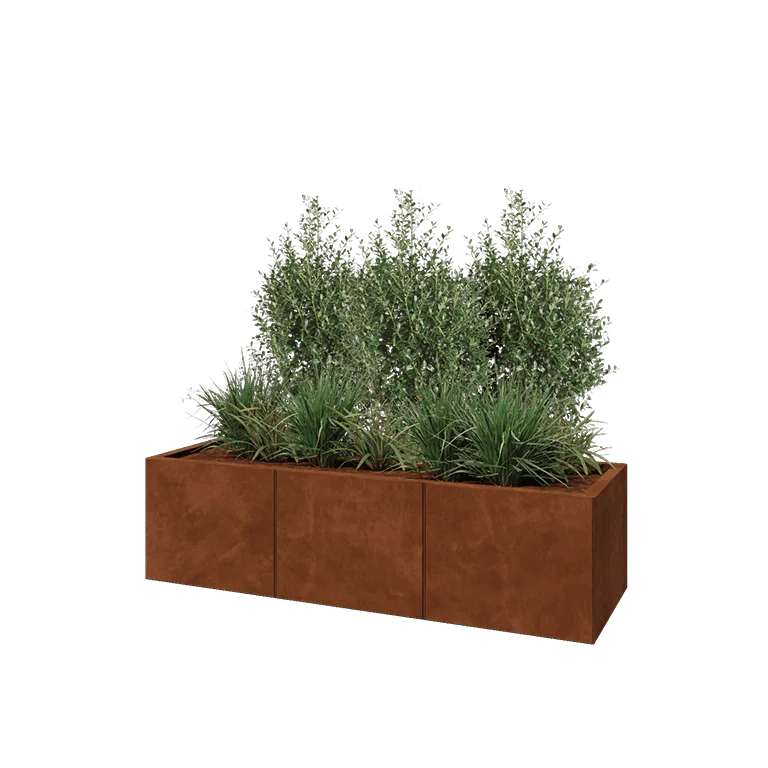 Cortenstål plantekasse XXL - Rektangel - 150 x 50 x 40 cm - Med bundplade