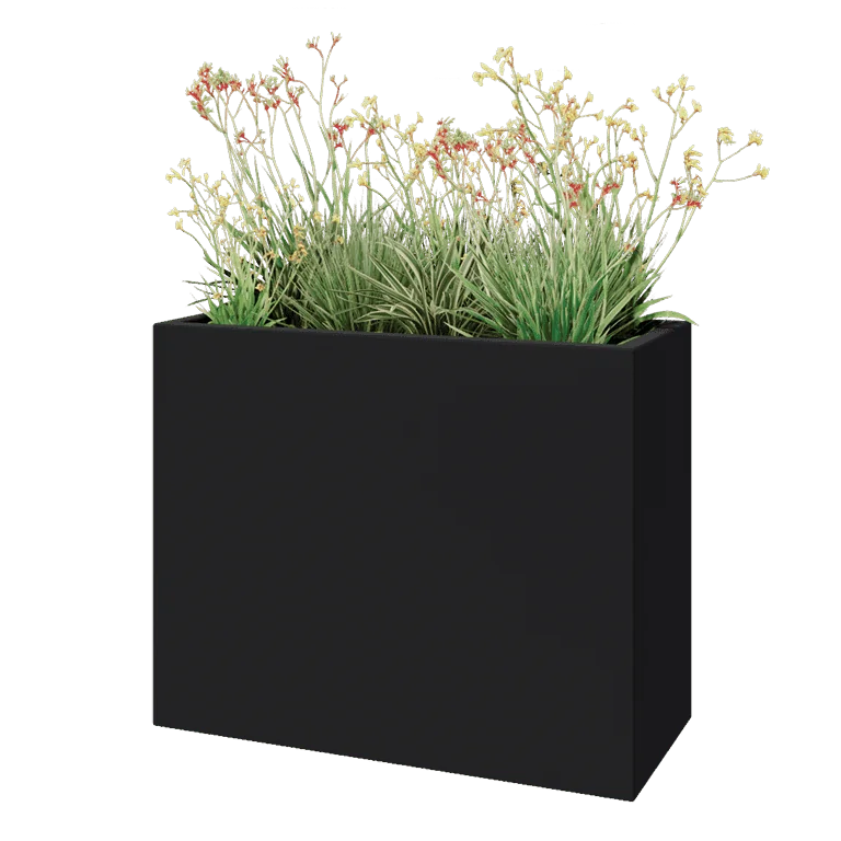 Plantekasse i glasfiber - Rektangel - 100 x 40 x 80 cm - RAL7021 mat (sortgrå) - Med bund