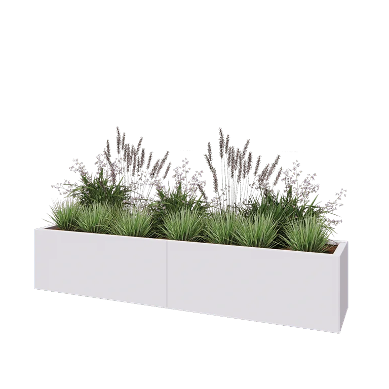 Stål plantekasse XXL - Rektangel - 200 x 40 x 40 cm - RAL9010 mat (hvid) - Uden bundplade