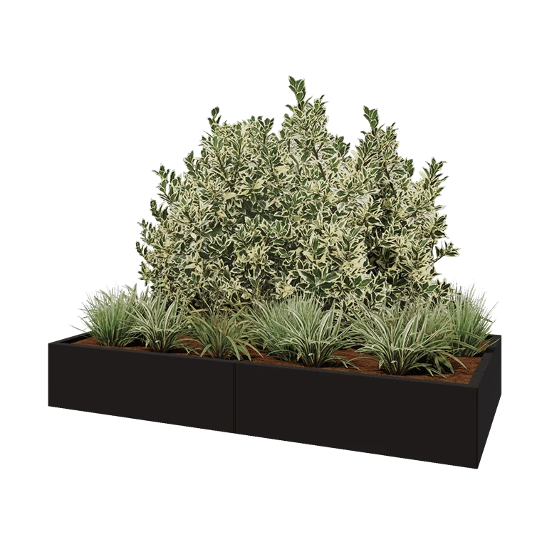 Stål plantekasse XXL - Rektangel - 200 x 100 x 30 cm - RAL9005 mat (sort) - Uden bundplade