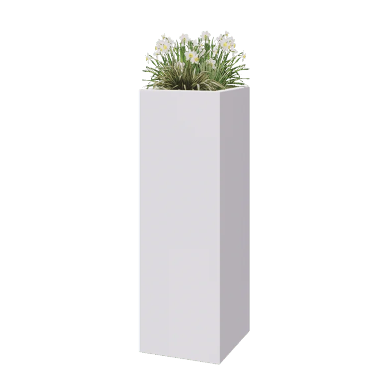 Plantekasse i glasfiber - Kvadratisk - 40 x 40 x 120 cm - RAL9010 mat (hvid) - Med bund
