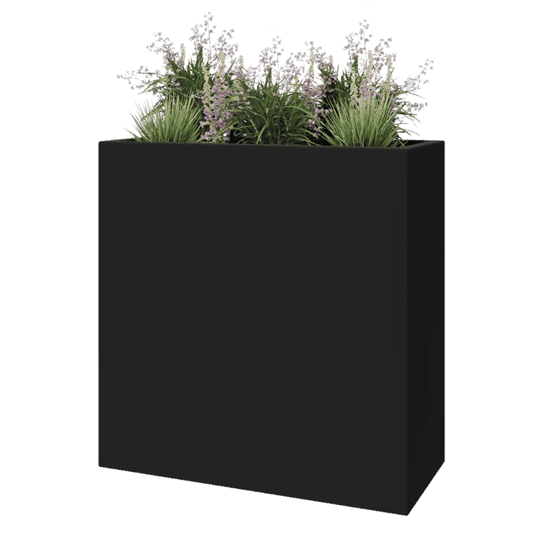 Plantekasse i glasfiber - Rektangel - 100 x 40 x 100 cm - RAL7021 mat (sortgrå) - Med bund