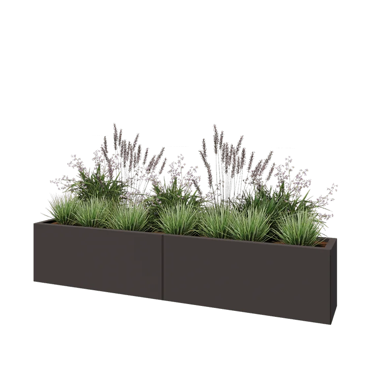 Stål plantekasse XXL - Rektangel - 200 x 30 x 40 cm - RAL7016 mat (antracitgrå) - Med bundplade