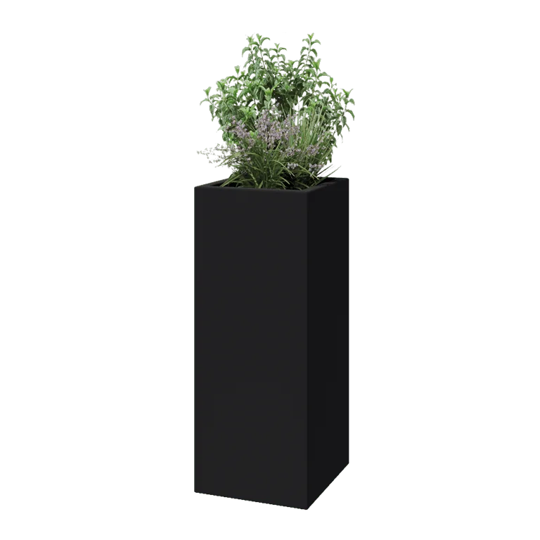 Plantekasse i glasfiber - Kvadratisk - 40 x 40 x 100 cm - RAL7021 mat (sortgrå) - Med bund
