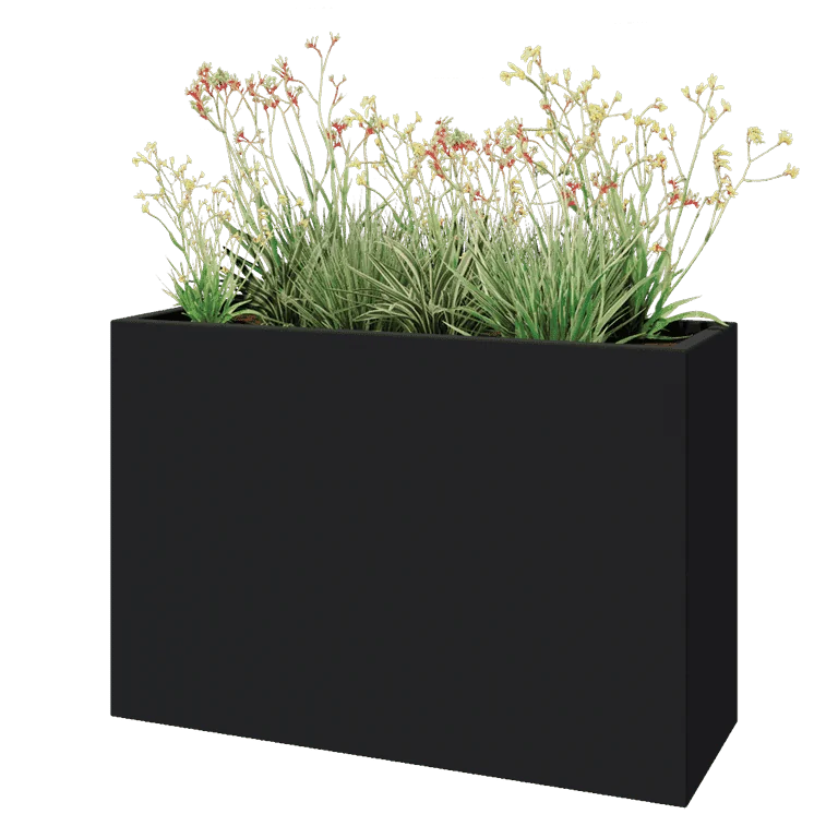 Plantekasse i glasfiber - Rektangel - 120 x 40 x 80 cm - RAL7021 mat (sortgrå) - Med bund