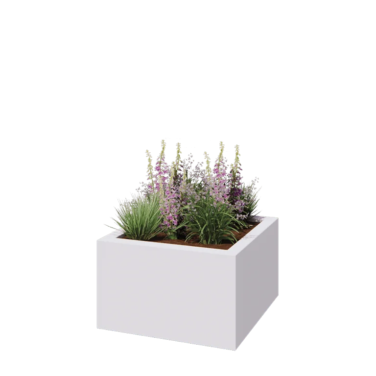 Plantekasse i glasfiber - Kvadratisk - 100 x 100 x 60 cm - RAL9010 mat (hvid) - Med bund