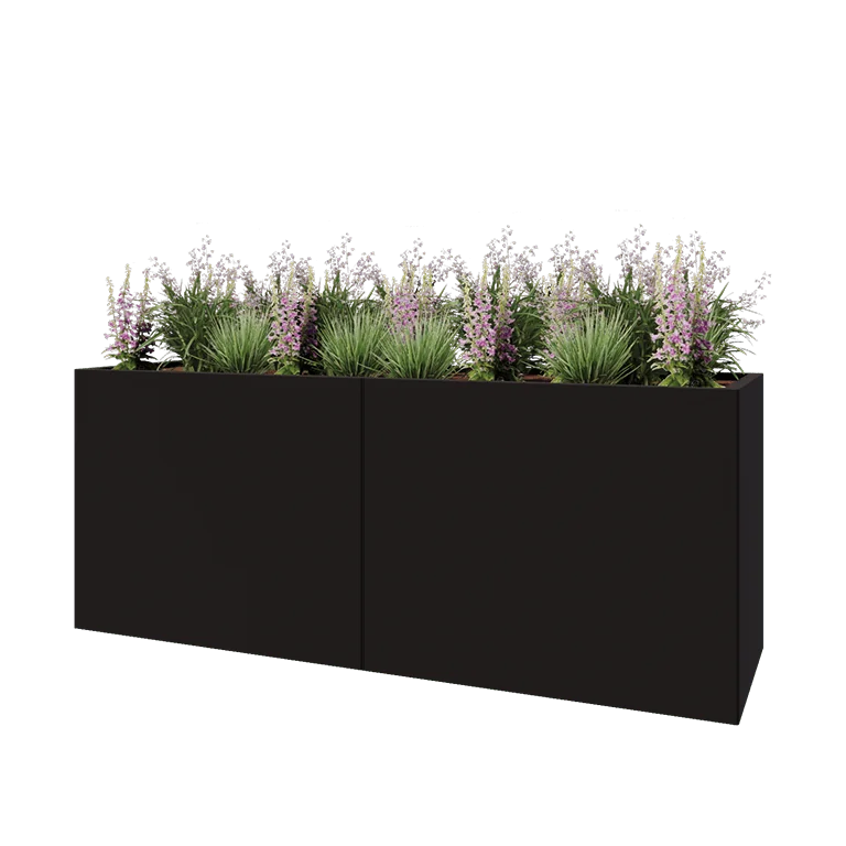 Stål plantekasse XXL - Rektangel - 200 x 60 x 80 cm - RAL9005 mat (sort) - Uden bundplade