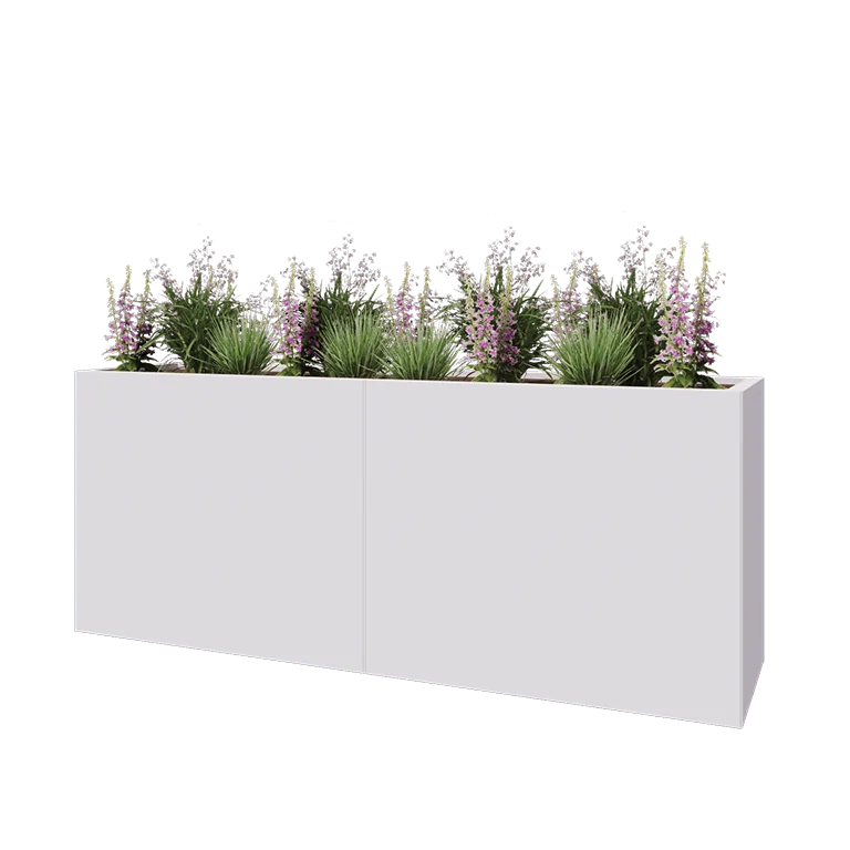 Stål plantekasse XXL - Rektangel - 200 x 50 x 80 cm - RAL9010 mat (hvid) - Uden bundplade
