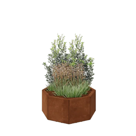 Cortenstål plantekasse - Ottekant - 72,4 x 72,4 x 30 cm - Med bundplade - Med ben