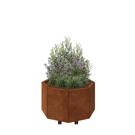 Cortenstål plantekasse - Ottekant - 72,4 x 72,4 x 40 cm - Med bundplade - Met hjul