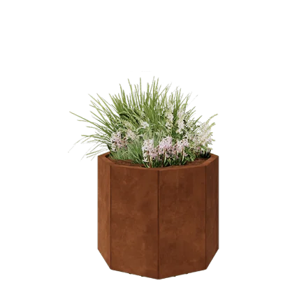 Cortenstål plantekasse - Ottekant - 72,4 x 72,4 x 60 cm - Med bundplade - Med ben