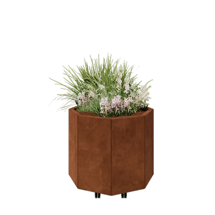 Cortenstål plantekasse - Ottekant - 72,4 x 72,4 x 60 cm - Med bundplade - Met hjul