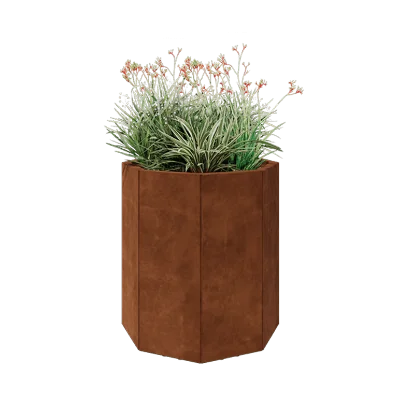 Cortenstål plantekasse - Ottekant - 72,4 x 72,4 x 80 cm - Med bundplade - Med ben