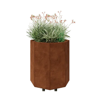 Cortenstål plantekasse - Ottekant - 72,4 x 72,4 x 80 cm - Med bundplade - Met hjul