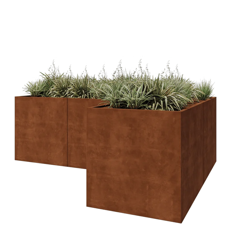 Cortenstål plantekasse - L-formet - 300 x 200 x 100 cm - Med bundplade