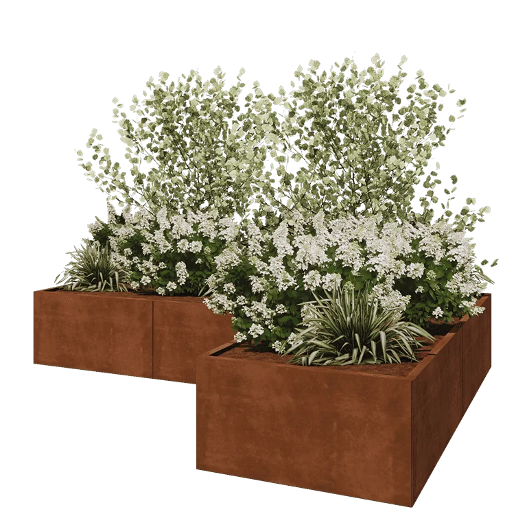 Cortenstål plantekasse - L-formet - 300 x 200 x 50 cm - Med bundplade