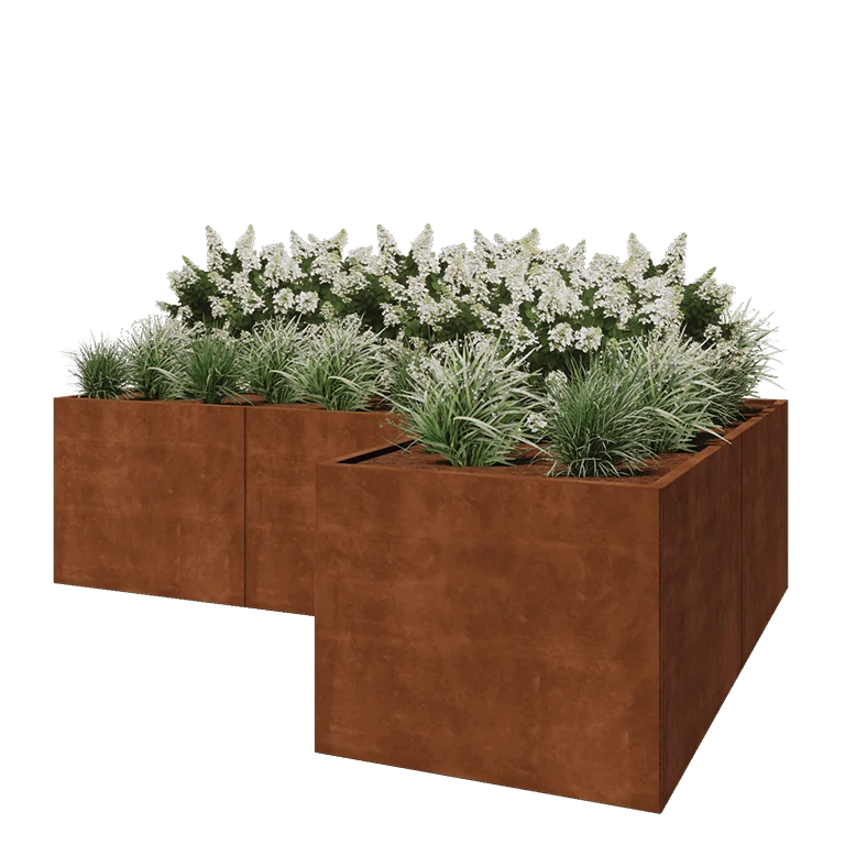 Cortenstål plantekasse - L-formet - 300 x 200 x 80 cm - Med bundplade