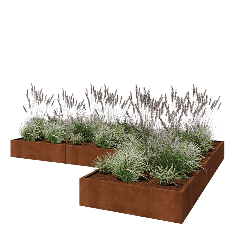Cortenstål plantekasse - L-formet - 360 x 240 x 30 cm - Med bundplade