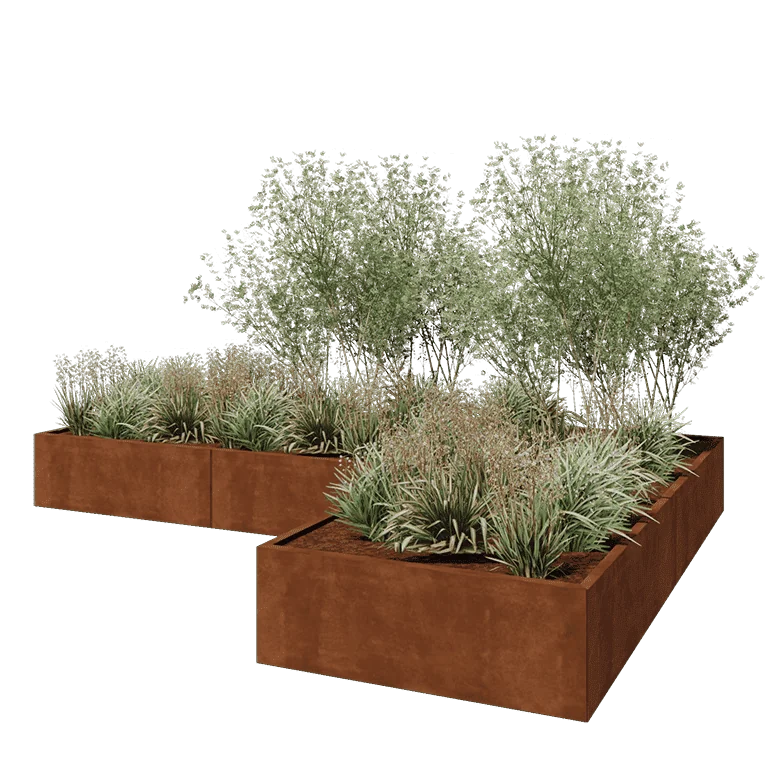 Cortenstål plantekasse - L-formet - 360 x 240 x 40 cm - Med bundplade