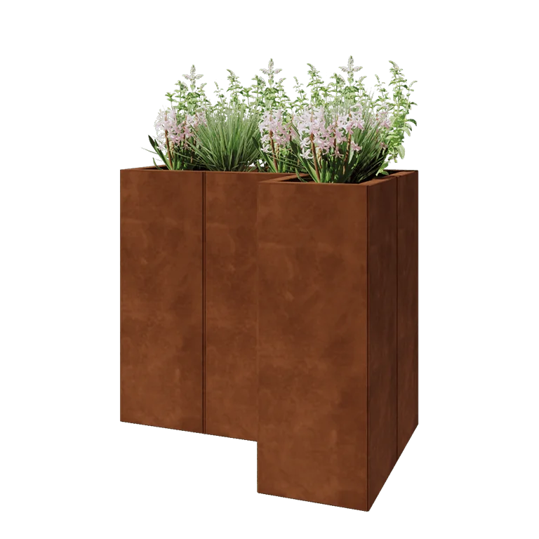 Cortenstål plantekasse - L-formet - 90 x 60 x 80 cm - Med bundplade