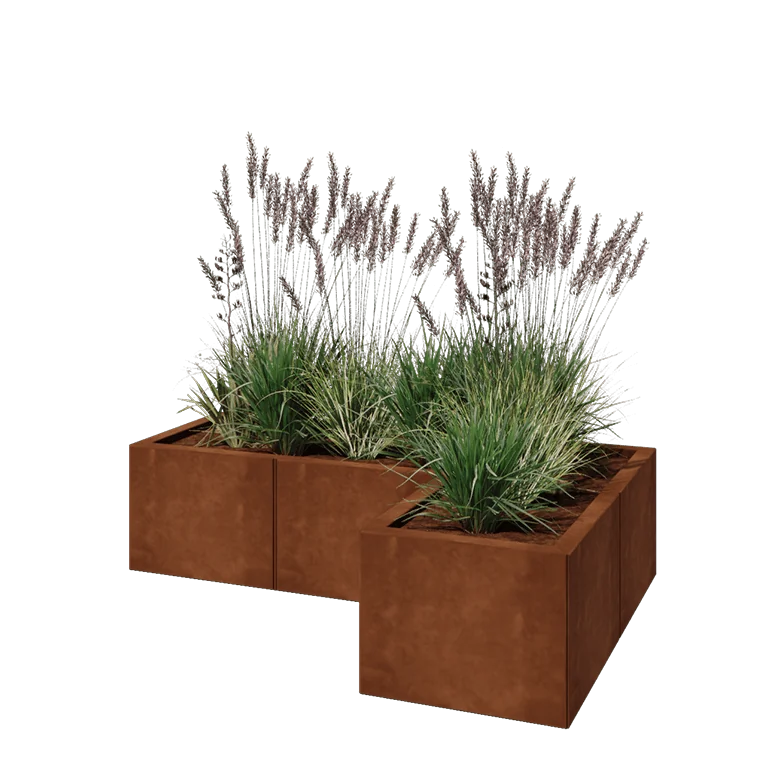 Cortenstål plantekasse - L-formet - 120 x 80 x 30 cm - Med bundplade