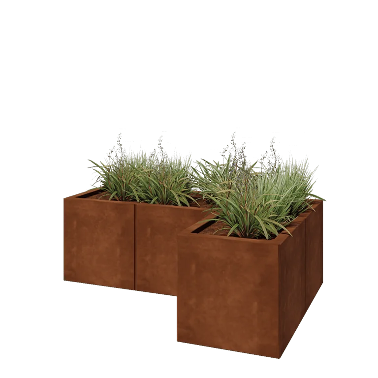 Cortenstål plantekasse - L-formet - 120 x 80 x 40 cm - Med bundplade