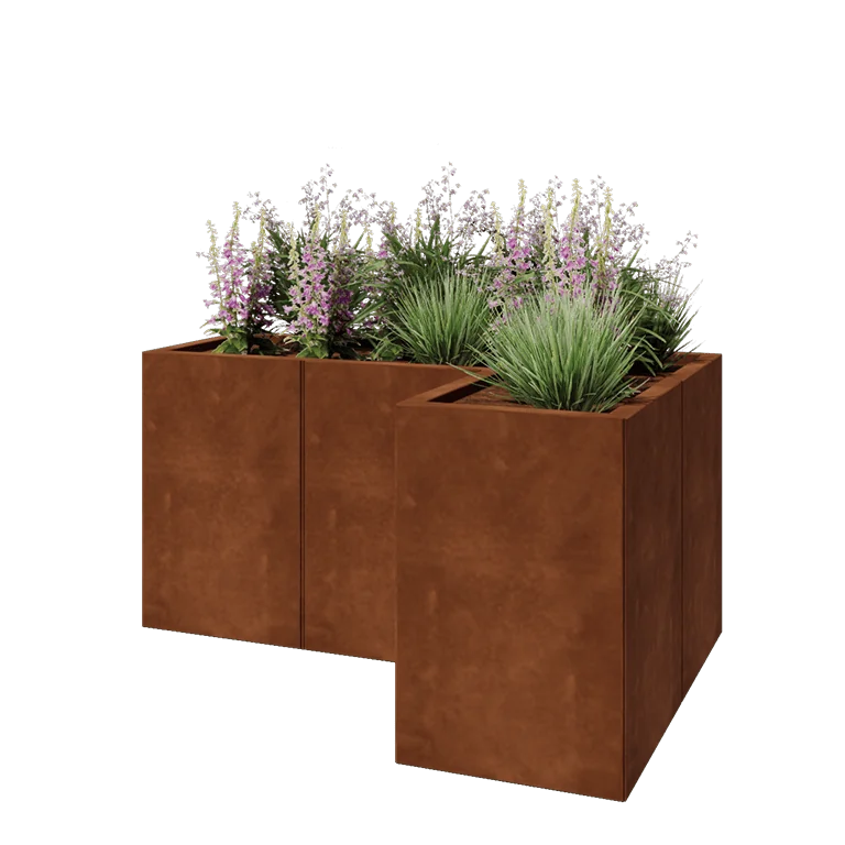 Cortenstål plantekasse - L-formet - 120 x 80 x 60 cm - Med bundplade