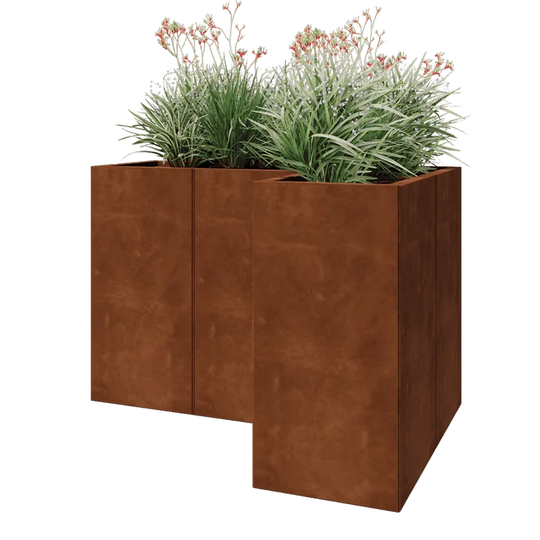 Cortenstål plantekasse - L-formet - 120 x 80 x 80 cm - Med bundplade