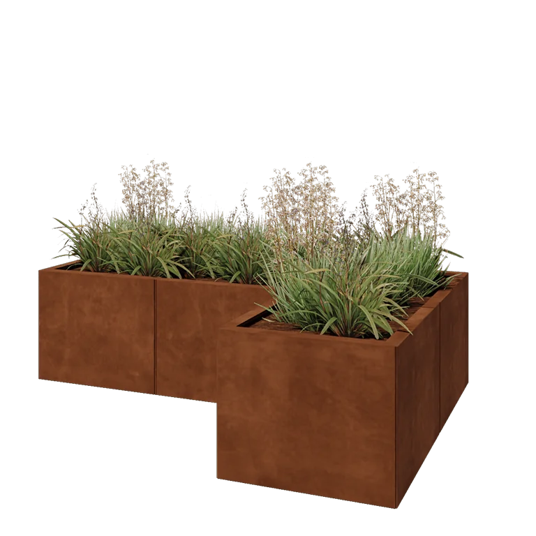 Cortenstål plantekasse - L-formet - 150 x 100 x 40 cm - Med bundplade