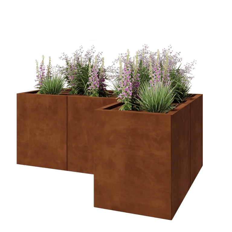 Cortenstål plantekasse - L-formet - 150 x 100 x 60 cm - Med bundplade