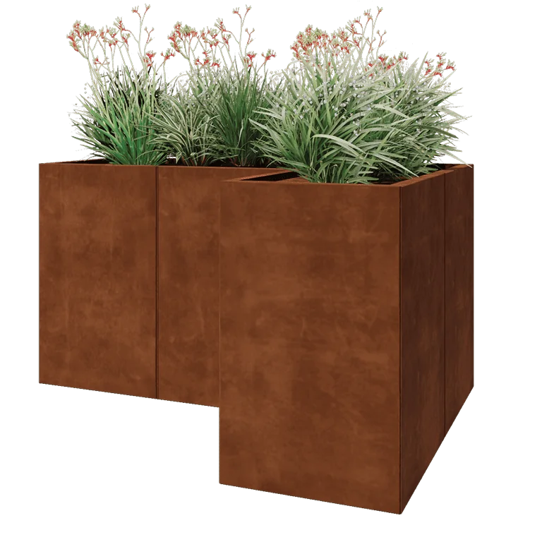 Cortenstål plantekasse - L-formet - 150 x 100 x 80 cm - Med bundplade