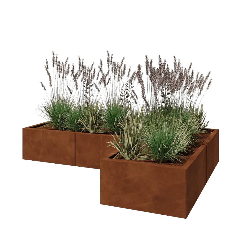 Cortenstål plantekasse - L-formet - 180 x 120 x 30 cm - Uden bundplade