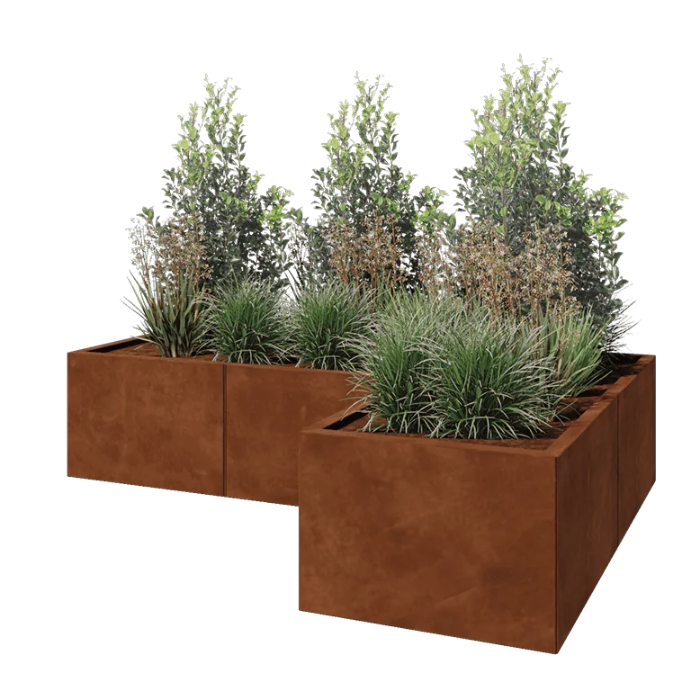 Cortenstål plantekasse - L-formet - 180 x 120 x 40 cm - Med bundplade