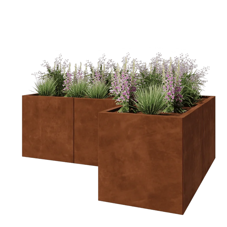 Cortenstål plantekasse - L-formet - 180 x 120 x 60 cm - Med bundplade