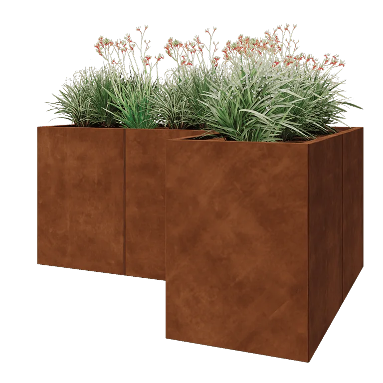 Cortenstål plantekasse - L-formet - 180 x 120 x 80 cm - Med bundplade