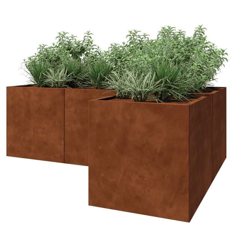 Cortenstål plantekasse - L-formet - 210 x 140 x 70 cm - Med bundplade