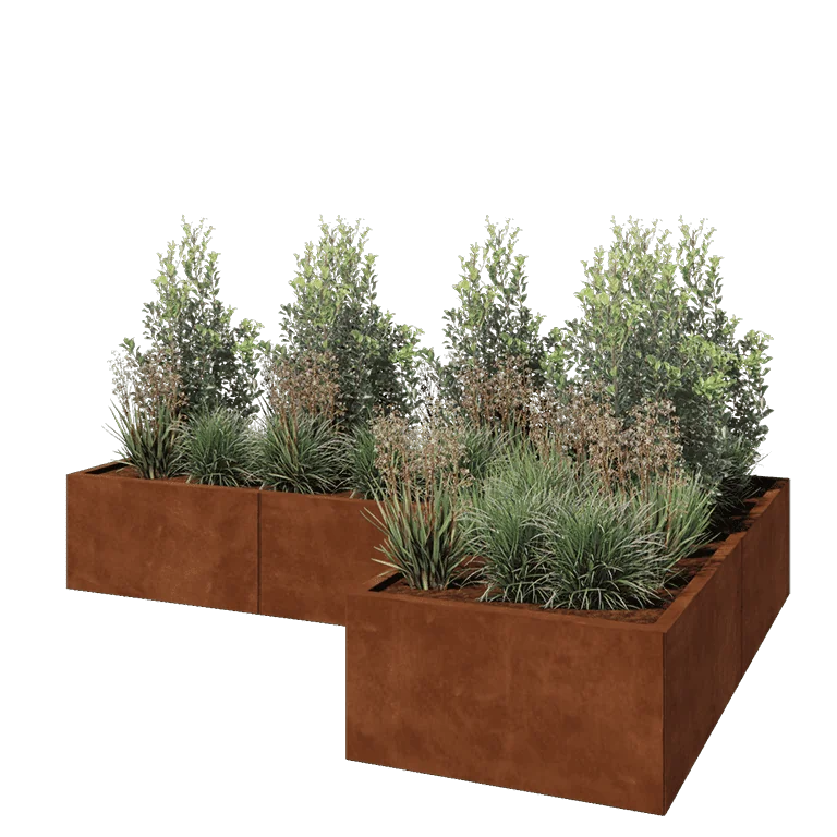 Cortenstål plantekasse - L-formet - 240 x 160 x 40 cm - Med bundplade