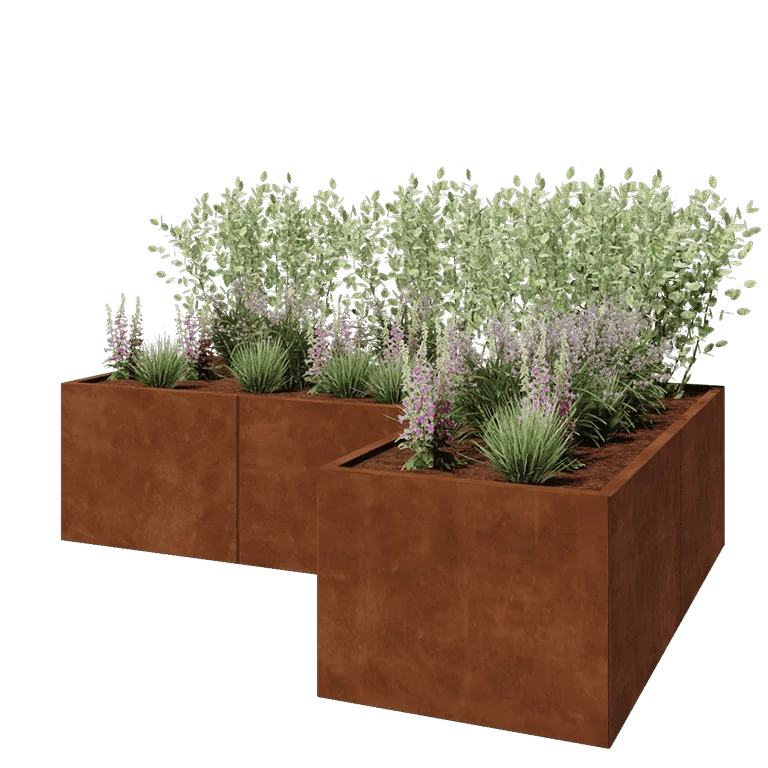 Cortenstål plantekasse - L-formet - 240 x 160 x 60 cm - Med bundplade