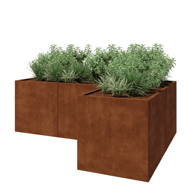 Cortenstål plantekasse - L-formet - 240 x 160 x 80 cm - Med bundplade