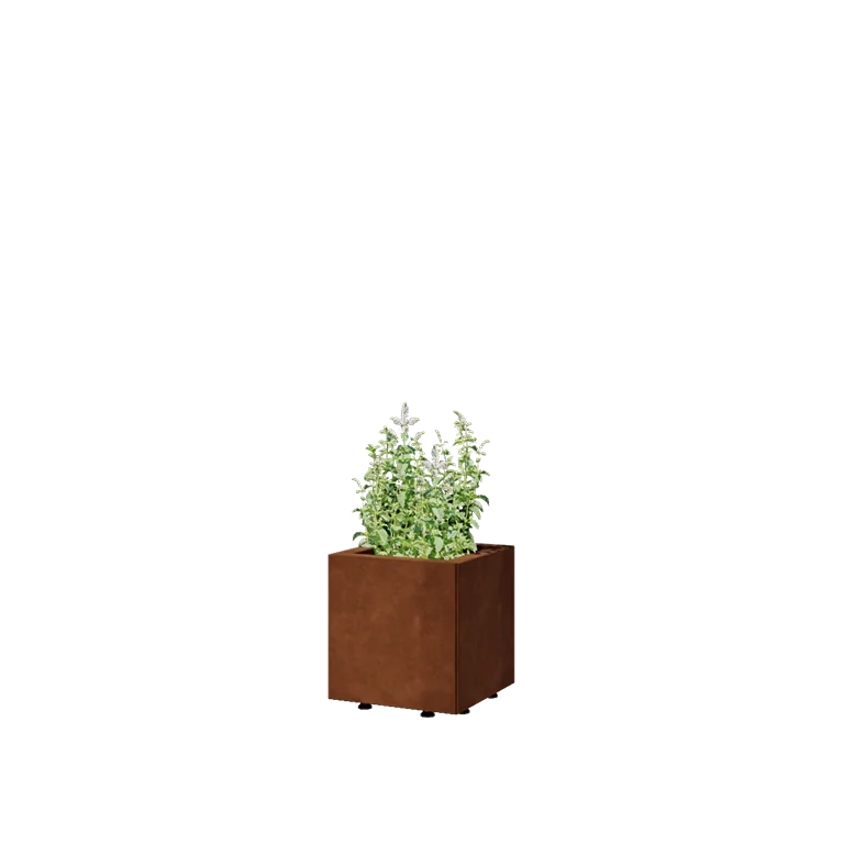 Cortenstål plantekasse - Firkant - 30 x 30 x 30 cm - Med bundplade - Med ben