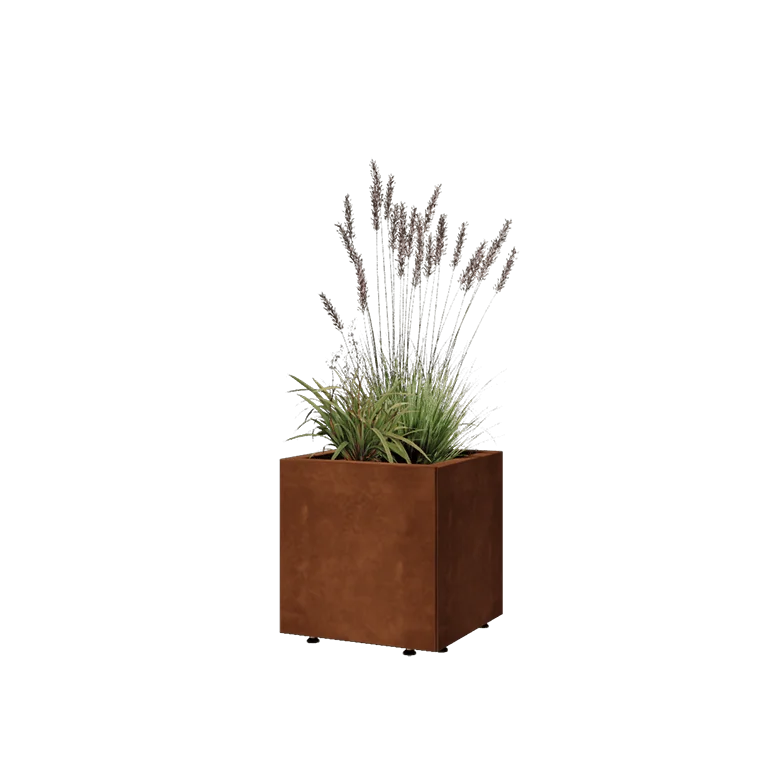 Cortenstål plantekasse - Firkant - 40 x 40 x 40 cm - Med bundplade - Med ben