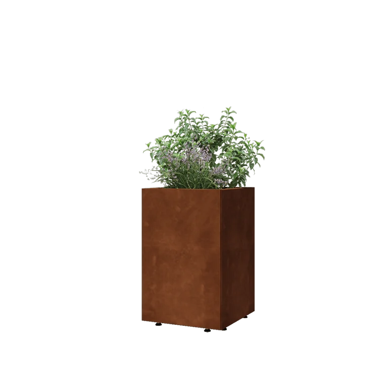Cortenstål plantekasse - Firkant - 40 x 40 x 60 cm - Med bundplade - Med ben