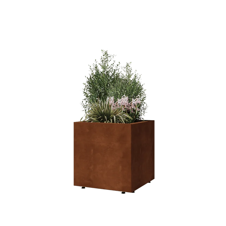 Cortenstål plantekasse - Firkant - 50 x 50 x 50 cm - Med bundplade - Med ben