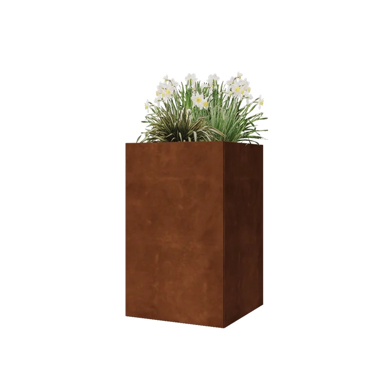Cortenstål plantekasse - Firkant - 50 x 50 x 80 cm - Med bundplade