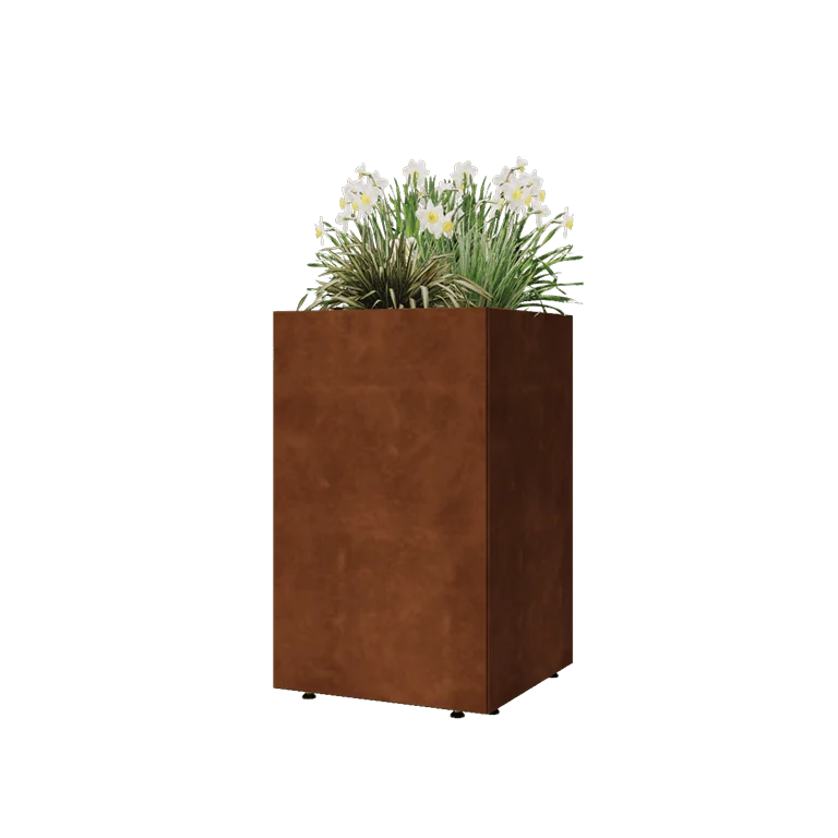 Cortenstål plantekasse - Firkant - 50 x 50 x 80 cm - Med bundplade - Med ben
